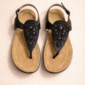 Bass Black Beaded Leather Sandals